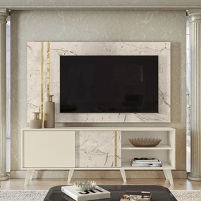 Conjunto Painel com Bancada Atreus Portas Deslizantes MDP até 60 Calacata/OffWhite G97 - Gran Belo