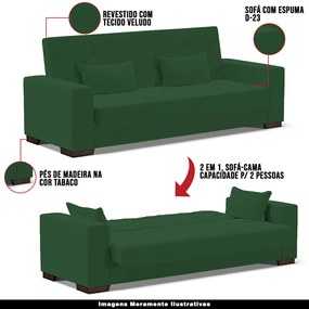Sofá Cama Decorativo 210cm Beesley Veludo Verde G19 - Gran Belo