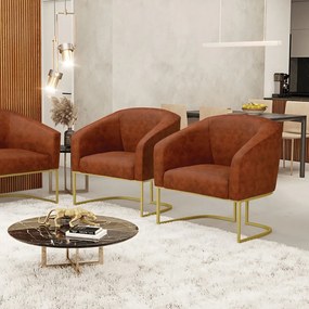 Cadeira Sala Jantar Industrial Dourado Kit 2 Stella Sintético PU D03 - D'Rossi - Nozes