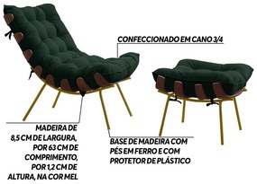 Conjunto Decorativo Poltrona e Puff Abel Base de Madeira Dourada Suede Verde G41 - Gran Belo