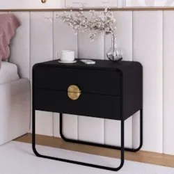 Mesa de Cabeceira Quarto 60cm 2 Gavetas Mario Nero/Preto A10 - Mpozena