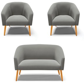Namoradeira e 2 Poltronas Pé Palito Castanho Stella Suede D03 - D'Rossi - Grafite
