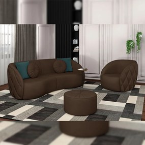 Kit 2 Puffs Decorativos Sala De Estar Round PU Marrom G45 - Gran Belo