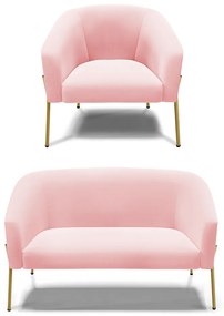 Sofá Namoradeira e Poltrona Pé de Ferro Dourado Stella Suede D03 - D'Rossi - Rosa Bebê