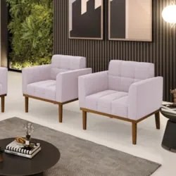 Poltrona Sala Base Madeira Castanho Kit 2 Ana Bouclé Rosê - Ibiza