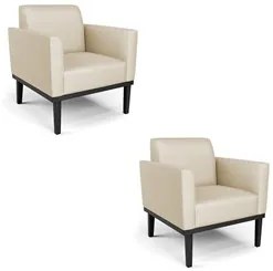 Poltrona Base Madeira Preto Kit 2 Maressa Veludo Luxo Off White - Ibiz