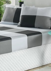 Jogo de Cama Malha Xadrez Cinza Casal 3 Peças