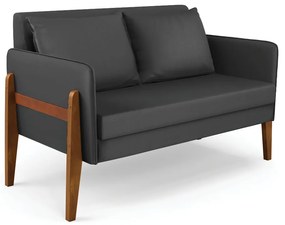 Sofá Namoradeira Lana Corino Base de Madeira - D'Rossi - Preto