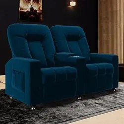 Poltrona Reclinável Para Cinema 2 Lugares Praddo FH9 Veludo Azul Marin