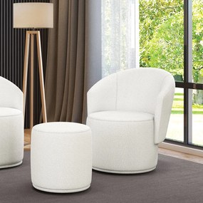 Poltrona e Puff Redondo Orgânico para Sala Malu Bouclê M11 - D'Rossi - Off White