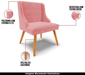 Cadeira Decorativa Sala de Jantar Pés Palito de Madeira Firenze Suede Rosê/Natural G19 - Gran Belo