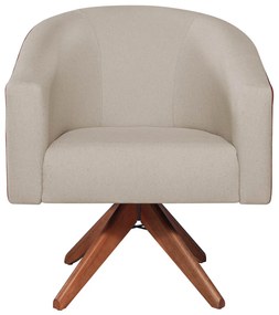 Kit 02 Poltronas Luiza Base Giratória de Madeira Corano Nozes e Linho Bege - ADJ Decor