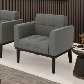 Poltrona Decorativa Karen Pés Fixo em Madeira Preto Suede Grafite G19 - Gran Belo
