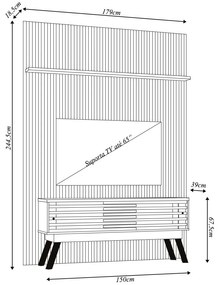 Conjunto Painel com Bancada Tremor 2 Portas Deslizantes 2 Prateleiras MDP até 65 Cumaru/Opala G97 - Gran Belo
