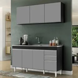 Armário Líbia e Balcão com Pia Inox 150cm Tunísia L03 Preto/Cinza - Mp