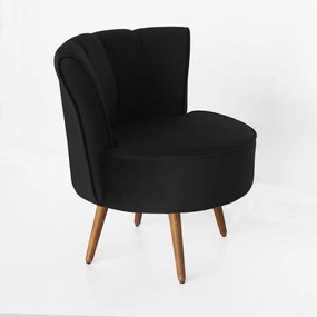 Poltrona Pérola Decorativa Pés Palito Veludo Preto