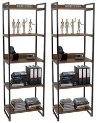Kit 2 Estantes Livreiro Prisma Estilo Industrial 60cm 5 Prateleiras C0