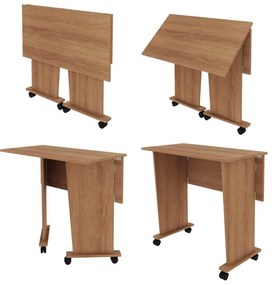 Mesa Dobrável Multiuso Rodas Notebook Home Office Amêndoa