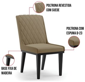 Cadeira Sala de Jantar Base Madeira Preto Kit 4 Sofia Suede Azul Marinho D03 - D'Rossi - Marrom Rato