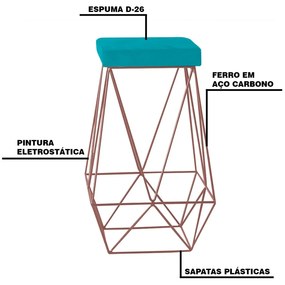 Banqueta Decorativa Kathy Base Bronze Suede Azul Claro G41 - Gran Belo