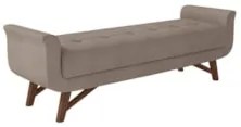 Puff Recamier Calçadeira 160cm Base Madeira Neville Z37 Veludo Bege -