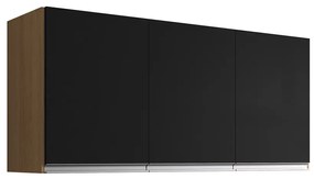 Armário Cozinha Aéreo 120cm 3 Portas Leticia A01 - D'Rossi - Amendoa e Preto
