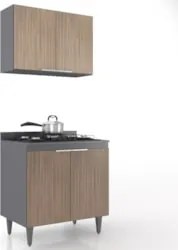 Armário de Cozinha e Balcão Cooktop Pérola Z34 Grafite/Freijó - Mpozen