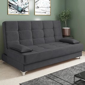 Sofá Cama Equador 193 cm Encosto Reclinável Veludo Grafite Pés Plástico Cromado - D'Rossi