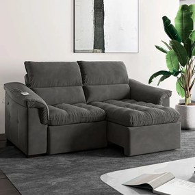 Sofá 2 Lugares 219cm Retrátil e Reclinável Com USB Next Veludo Grafite G46 - Gran Belo