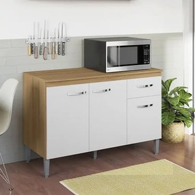 Balcão Cozinha com Tampo 120cm 3 Portas 1 Gaveta Michely A01 - D'Rossi - Cinza