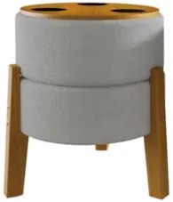 Puff Redondo Decorativos 38cm Pés Madeira Nilo Boucle Cinza E05 - Mpoz