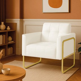 Poltrona Sala Industrial Alta Tubo Dourado Elisa Sintético D03 - D'Rossi - Branco