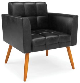 Poltrona Elisa Corano Preto Pés Palito Castanho D03 - D'Rossi