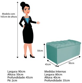 Calçadeira Estofada Liverpool 90 cm Solteiro Suede Azul Tiffany - ADJ Decor