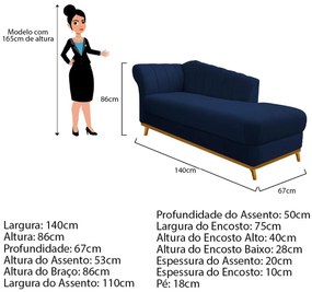 Recamier Vanessa 140cm Lado Esquerdo Suede Azul Marinho - ADJ Decor