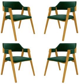 Kit 4 Cadeiras Sala de Jantar e Jogos Carteados Madeira Maciça Poker Veludo Verde/Mel G42 - Gran Belo