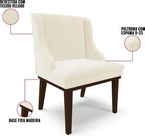 Cadeira de Jantar Liz Veludo Base Fixa Madeira Tabaco D03 - D'Rossi - Bege
