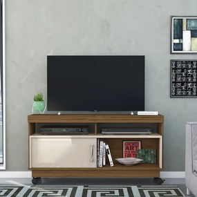 Rack TV 50 Pol 121cm Bancada com Rodízio Sala Zorin Naturale/Off White M20 - D'Rossi