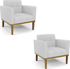 Kit 2 Poltronas Decorativas Karen Pés Fixo em Madeira Castanho Linho Cinza G19 - Gran Belo