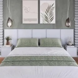 Cabeceira Cama Queen 220cm e Mesas Laterais Ohana Branco A05 - Mpozena