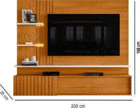 Painel TV 65 Pol 200cm Bancada Suspensa Ripado Mirellin Cinamomo/Off White M20 - D'Rossi