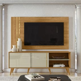 Conjunto Painel com Bancada Atreus Portas Deslizantes MDP até 60 Cumaru/Opala G97 - Gran Belo