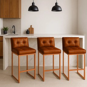 Banqueta Cozinha Alta com Encosto Industrial Kit 3 Bronze Lirina PU C05 - D'Rossi - Nozes