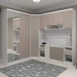 Guarda Roupa Solteiro Modulado Espelho CP06 Taiga Branco/Cinnamon L01