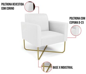 Kit 2 Poltronas Base X Industrial Dourado Marisa Corino  D03 - D'Rossi - Branco