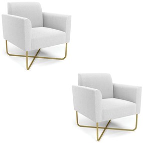 Poltrona Sala Base X Industrial Dourado Kit 2 Marisa Bouclê - White