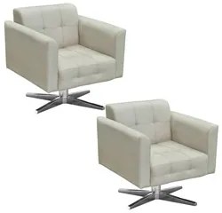 Kit 2 Poltronas Decorativas Base Cromada Giratória Ana Suede Bege - Ib