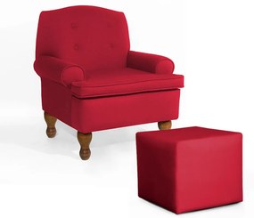 Conjunto Poltrona Vovó Lucy Decorativa + Puff Ana Suede Vermelho