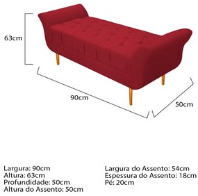 Recamier Estofado Ari 90 cm Solteiro Suede Vermelho - ADJ Decor