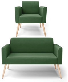 Sofá Namoradeira com Poltrona Pés Palito Natural Marisa Suede D03 - D'Rossi - Verde